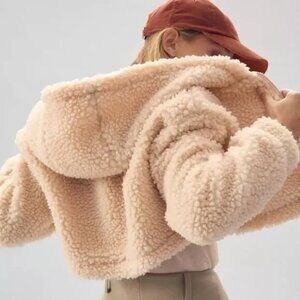 Anthropologie Daily Practice Faux Sherpa Cropped Zip Up Jacket 3X